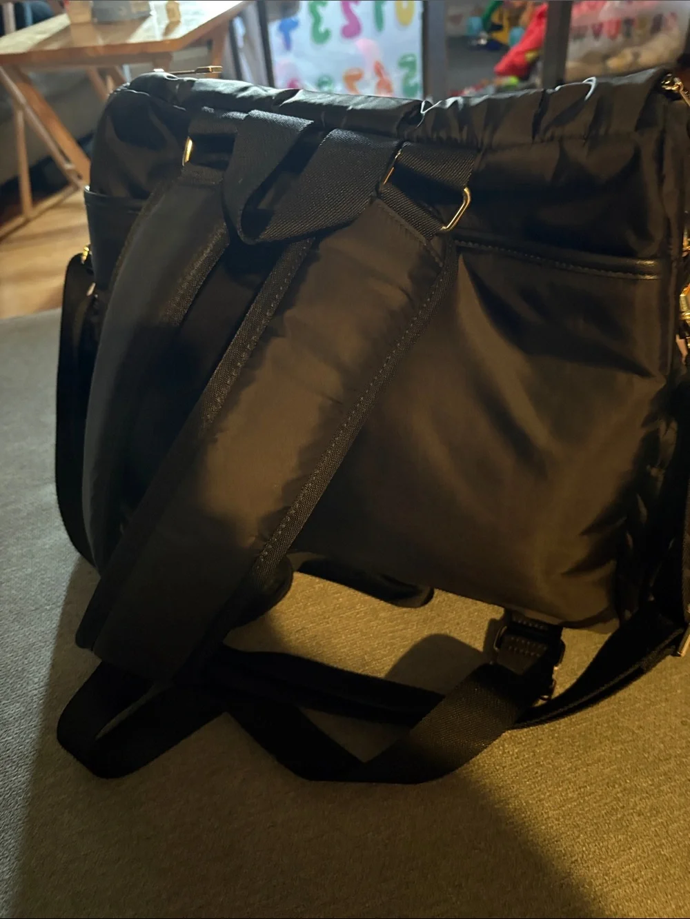 Black Happ Brand baby Bag with Drawstring Accent